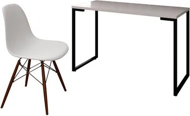 Mesa Escrivaninha Fit 120cm Branco e Cadeira Charles Laranja - Mpozenato