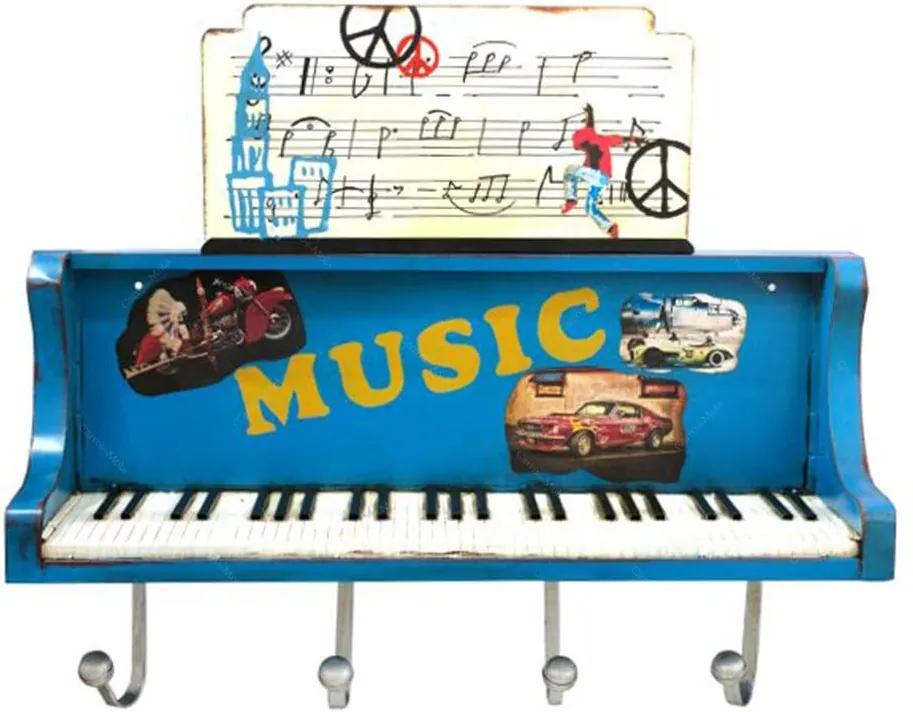 Prateleira Piano Azul com Ganchos Oldway em Metal - 101x26 cm