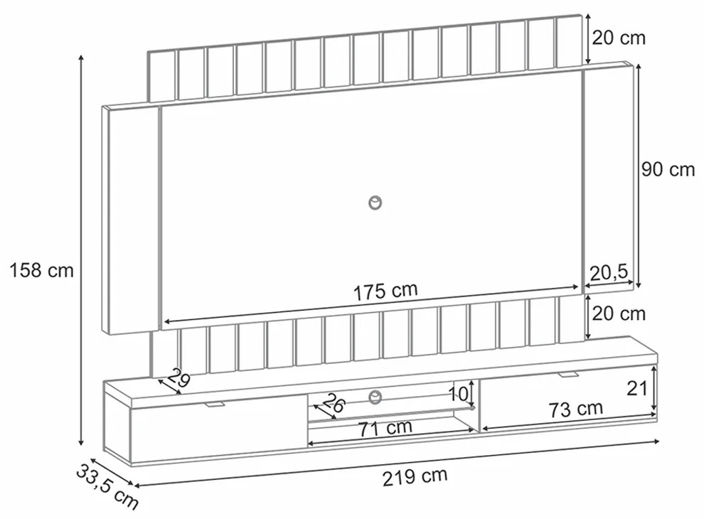 Painel Home Suspenso 2.2 para TV até 70" Sala de Estar Illusion Off White/Cinamomo G26 - HB Móveis