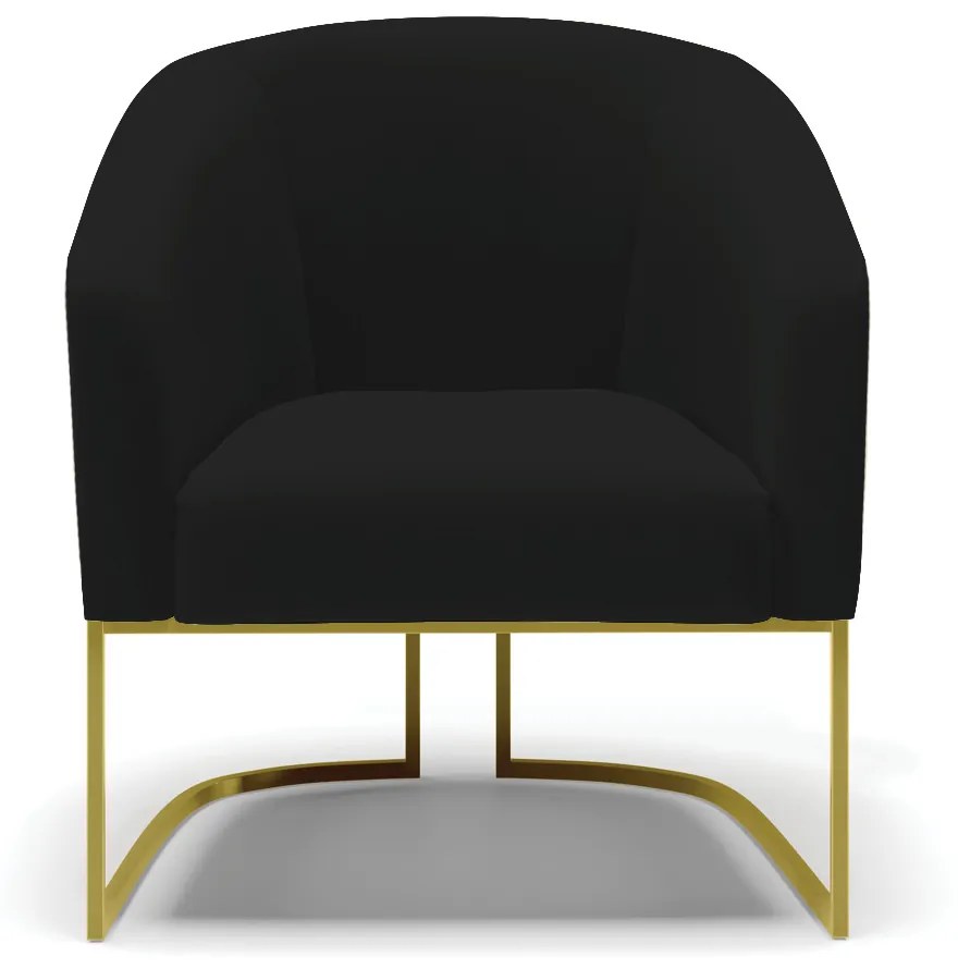 Poltrona Decorativa Industrial Dourado kit 2 Stella Linho Preto D03 - D'Rossi