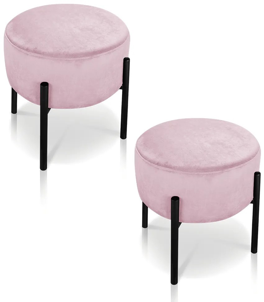 Puff Banqueta Decorativo Industrial Preto Kit 2 Iron Rosa Bebê D03 - D'Rossi