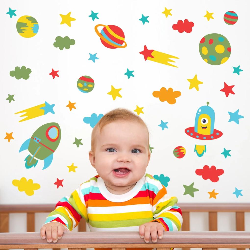 Adesivo de Parede Infantil Quartinhos Espaço Baby Colorido