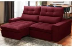 Sofá Retrátil Reclinável 3 Lugares 210cm Damy F05 Veludo Bordô - Mpoze