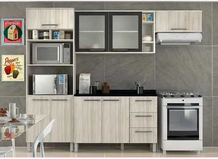 Cozinha Modulada 6 Peças com Tampo Selfie Mel Vanilla/Pérola Off - Luciane