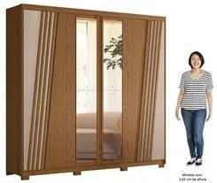 Guarda Roupa Casal 6 Portas Com Espelho 240cm Ouro Verde Jatobá/Fendi