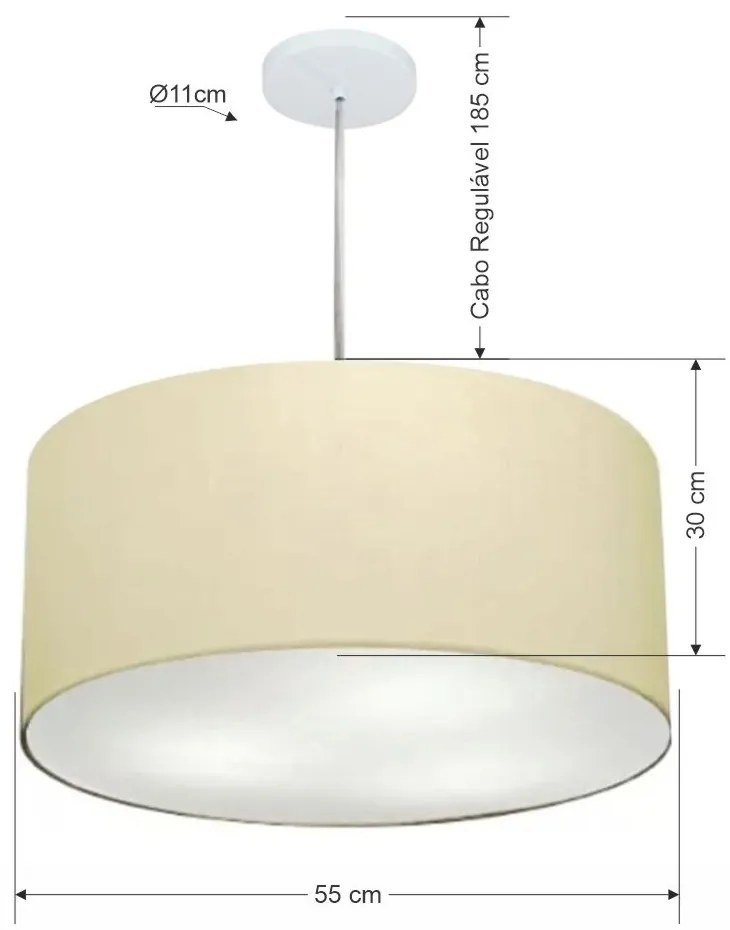 Lustre Pendente Cilíndrico Vivare Md-4215 Cúpula em Tecido 55x30cm - Bivolt