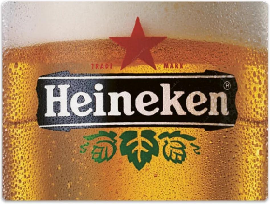 Placa Decorativa Copo de Heineken Gelada Média em Metal - 30x20 cm