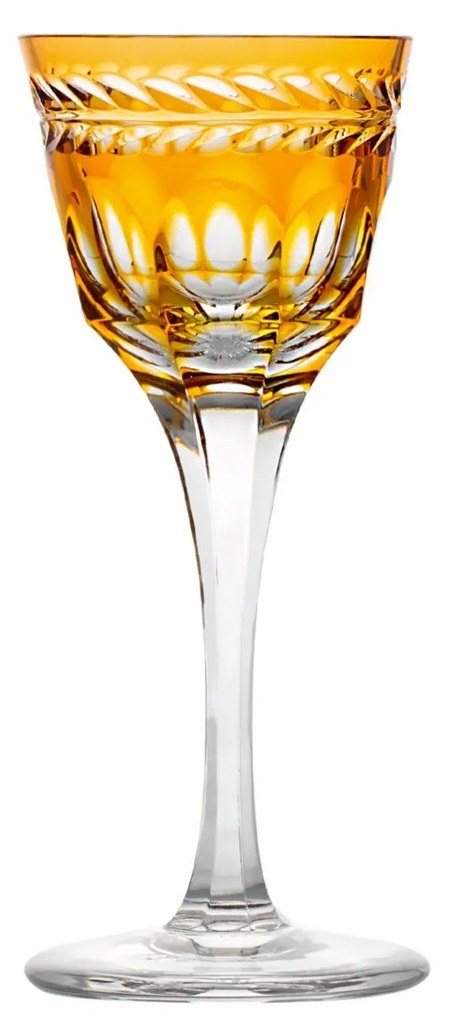 Taça de Cristal Lapidado Artesanal p/ Licor - Amarelo - 17