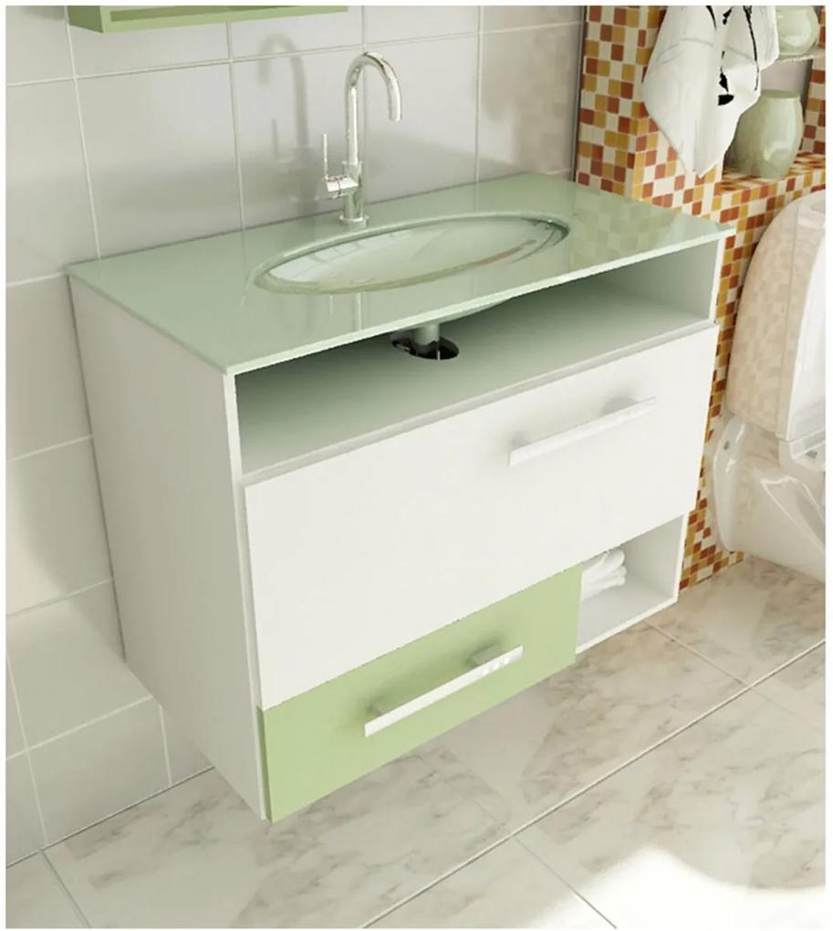 Gabinete para Banheiro 80 cm com 2 Peças Linea 17 Branco e Verde Tomdo
