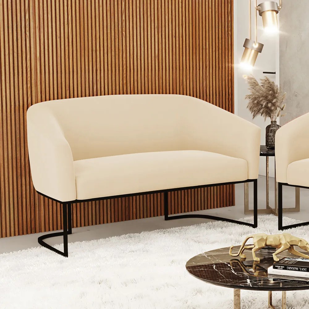 Sofá 2 Lugares Namoradeira Industrial Preto Stella Suede D03 - D'Rossi - Bege