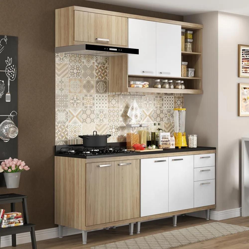 Cozinha Compacta 7 Portas Sicília Com Tampo 5811 Branco/Argila - Multimóveis