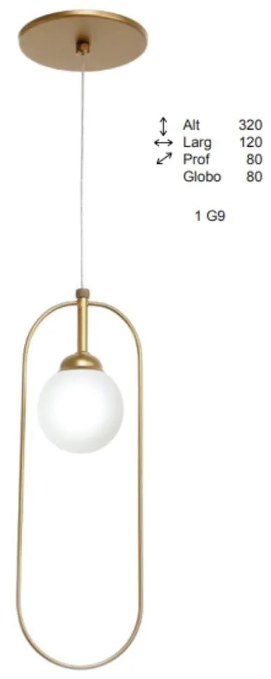 Pendente Wire Esfera Mini 08X12X35Cm Globo Ø8Cm 01Xg9 - Old Artisan Pd... (DOURADO FOSCO / DOURADO BRILHO, FOSCO (Branco))
