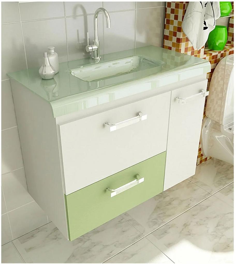 Gabinete para Banheiro 80 cm com 2 Peças Vetro 13 Branco e Verde Tomdo