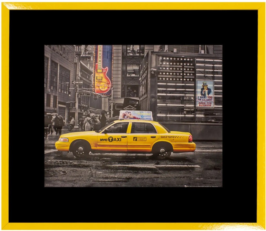 Quadro Decorativo Com Moldura Amarela Táxi De Nova York 75x65cm