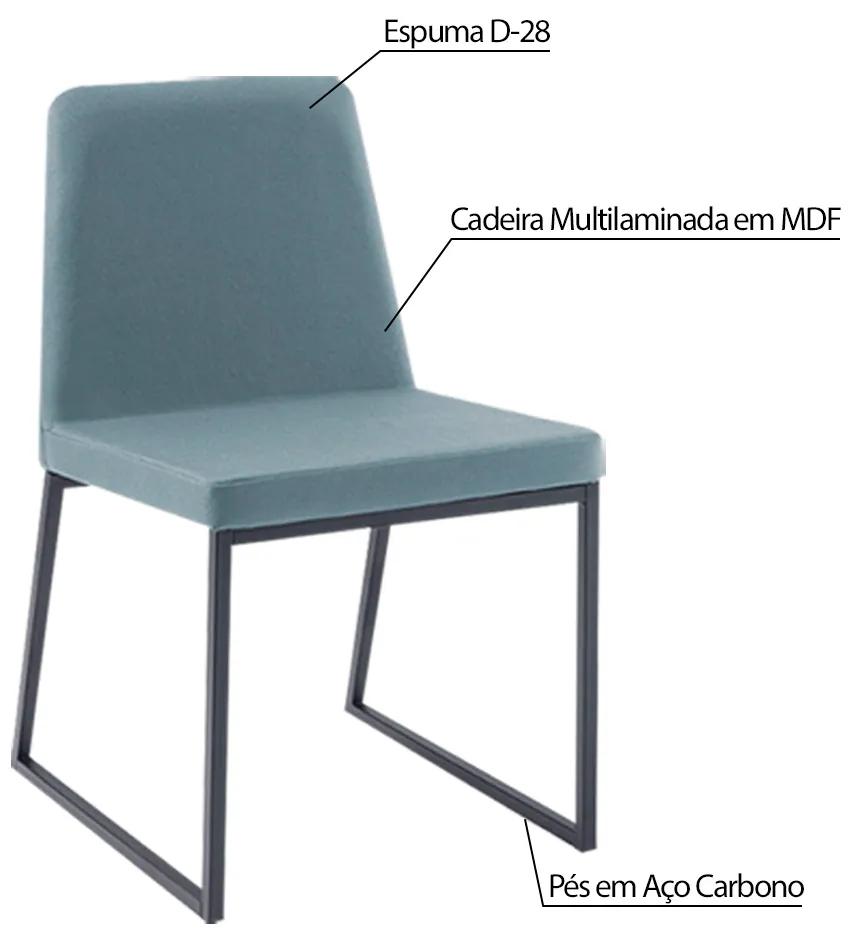 Kit 3 Cadeiras de Jantar Decorativa Base Aço Preto Javé Linho Azul Claro G17 - Gran Belo