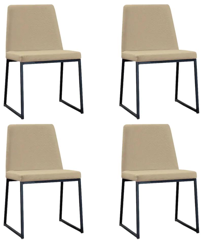 Kit 4 Cadeiras de Jantar Decorativa Base Aço Preto Javé Linho Bege G17 - Gran Belo