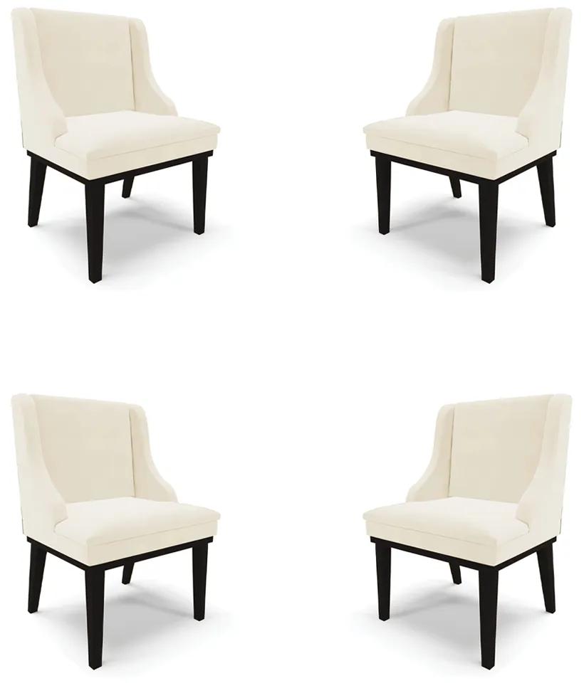 Kit 4 Cadeiras Decorativas Sala de Jantar Base Fixa de Madeira Firenze Veludo Bege/Preto G19 - Gran Belo