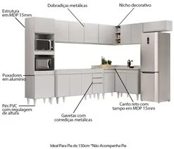 Armário de Cozinha Modulada de Canto 8 Peças CP07 Balcão Branco - Lumi