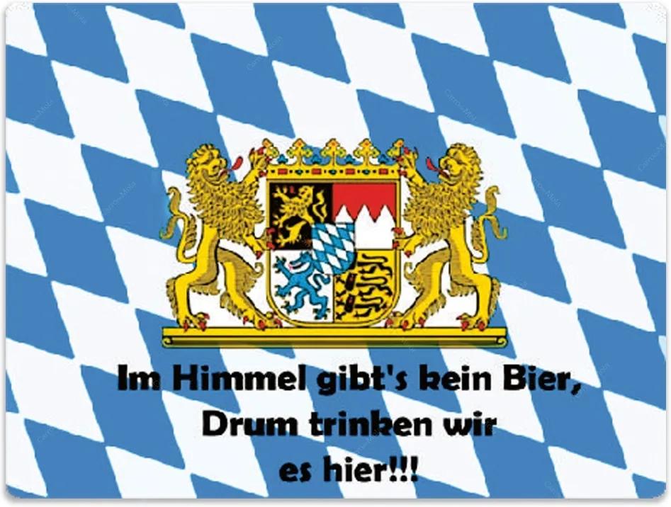 Placa Decorativa Baviera Azul e Branco Grande em Metal - 40x30 cm