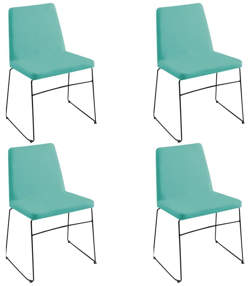Kit 4 Cadeiras Decorativa Sala de Jantar Anne Linho Azul Turquesa G17 - Gran Belo