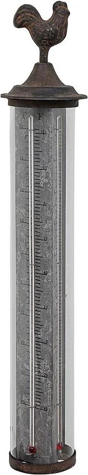 Termômetro de Parede Marrom com Galo Externo Greenway - 55x11 cm
