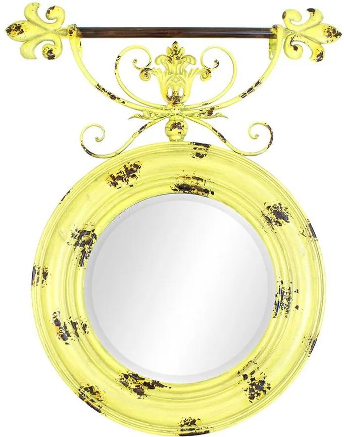 Espelho Redondo Amarelo Oldway em Metal - 90x76x6cm