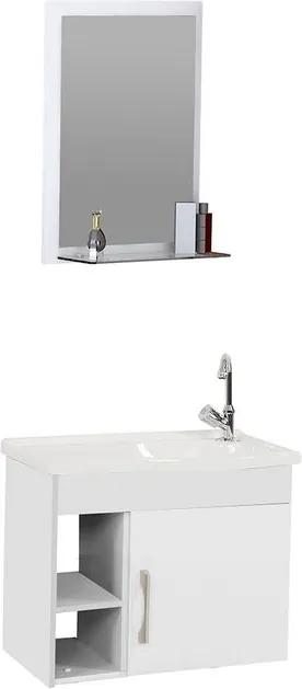 Kit Gabinete + Espelheira para Banheiro 55,5cm MDF Turim Suspenso Branco com Pia - Rorato - Rorato