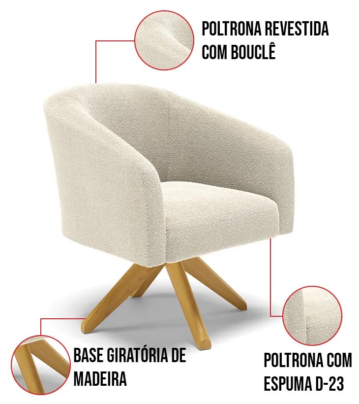Poltrona Decorativa Giratória MA30 Stella Bouclê D03 - D'Rossi - Bege
