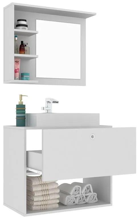 Gabinete Conjunto de Banheiro 1 Gaveta Espelheira Branco