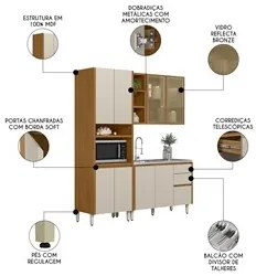 Cozinha Modulada 3 Peças Balcão Para Pia CP3 Pietá L06 Nature/Off Whit