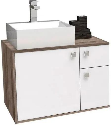 Gabinete para Banheiro 60cm MDF Caeté Branco e Tamarindo sem cuba 60x43,2x41,5cm - Cozimax - Cozimax