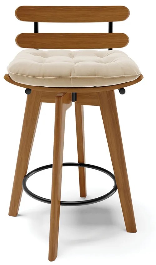 Kit 02 Banquetas Giratória Costela Suede Bege Base Madeira MA70 - DRossi