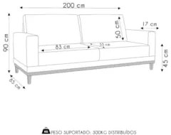 Sofá 3 Lugares 200cm Living Sala de Estar Kayrós D05 Sintético Whisky