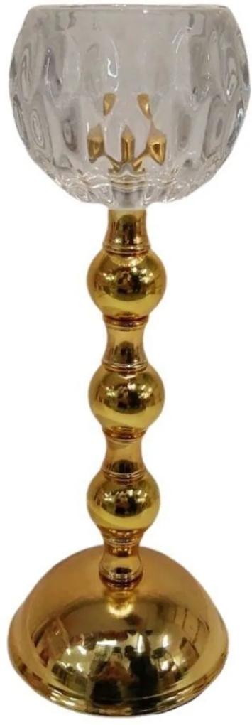 Castiçal em Vidro Dourado c/base em Metal Candle Holder 15cm