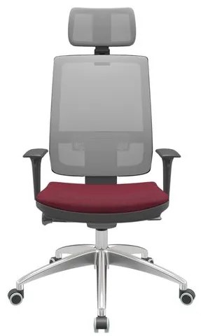 Cadeira Office Brizza Tela Cinza Com Encosto Assento Poliester Vinho Autocompensador 126cm - 63223 Sun House