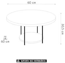 Mesa de Centro Redonda MDF Pés Metálicos Sky Castanho - HB Móveis