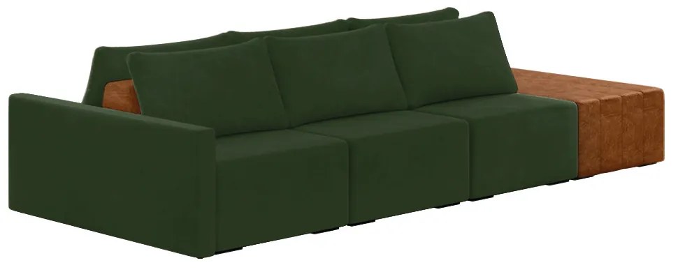 Sofá Ilha 3 Lugares Living 342cm Modulado para Sala Lary Veludo Verde K01 - D'Rossi