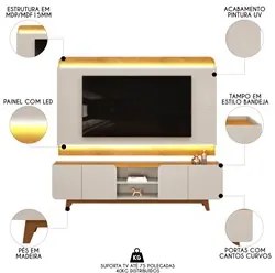 Painel Para TV 75 Pol e Rack Bancada Com LED 220cm Collie D04 Cedro/Ba