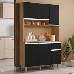 Cozinha Compacta 105cm Com 6 Portas 1 Gaveta Márcia Preto/Amêndoa - AJ