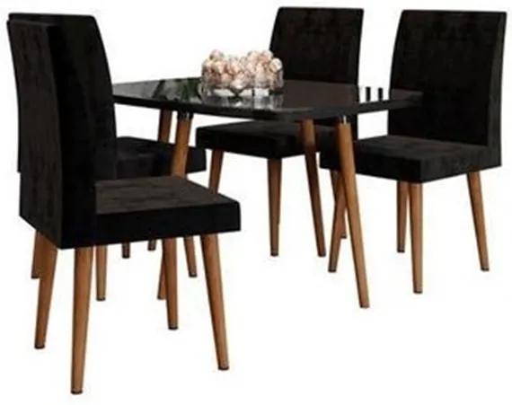 Conjunto De Jantar Jade Black Com 4 Cadeiras Jade Preto Pés Palito – RV Móveis