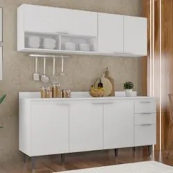 Armário de Cozinha Com Tampo CP01 180cm Pérola Branco Z34 - Mpozen