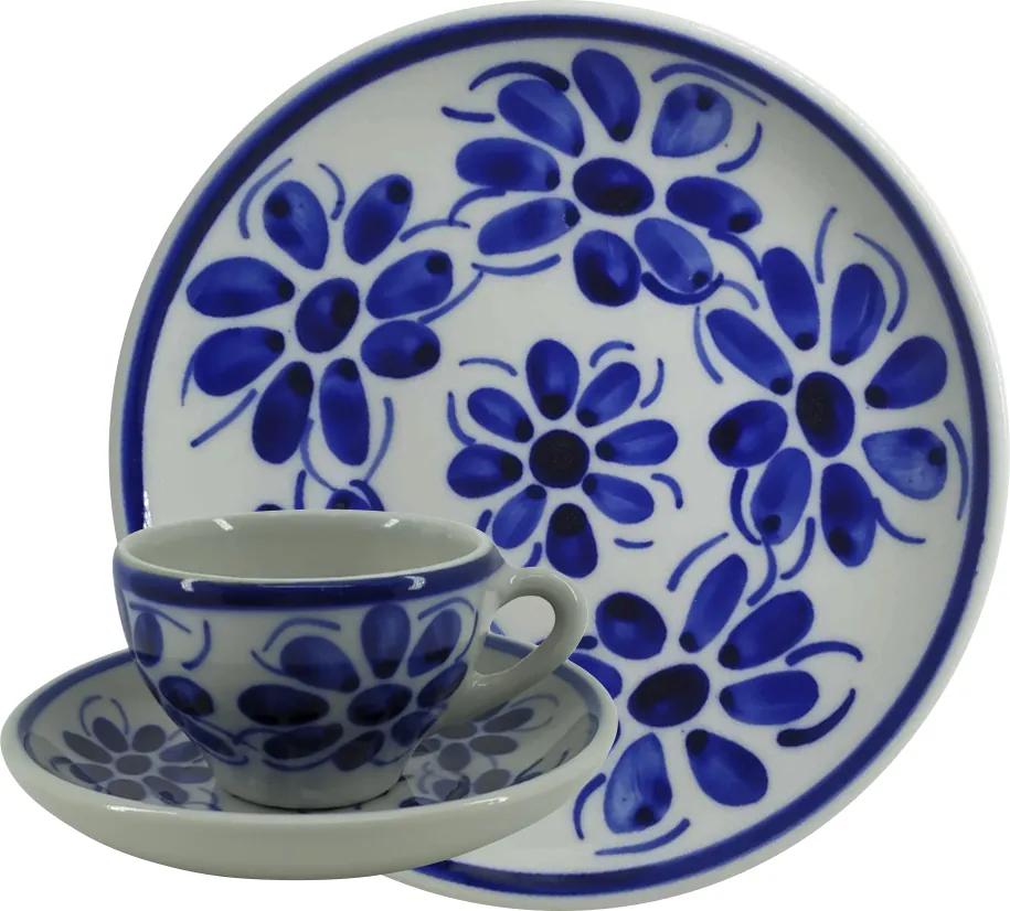 Jogo de Chá e Café em Porcelana Azul Vintage 18 peças