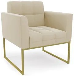 Poltrona Decorativa Base Industrial Dourado Ana Suede Bege - Ibiza