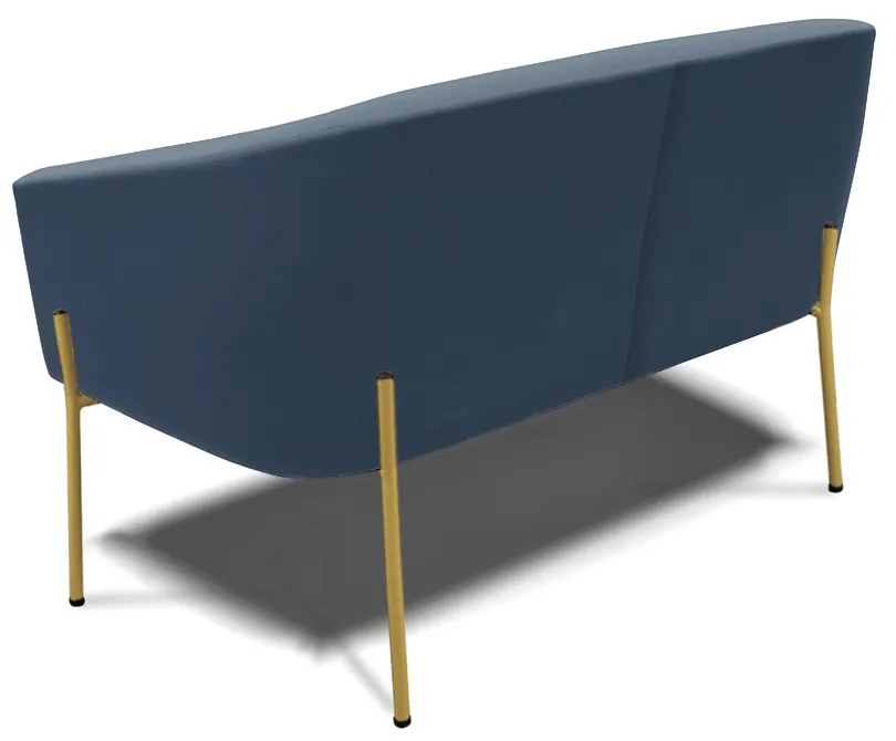 Namoradeira e 2 Poltronas Pé de Ferro Dourado Stella Suede Azul Marinho D03 - D'Rossi