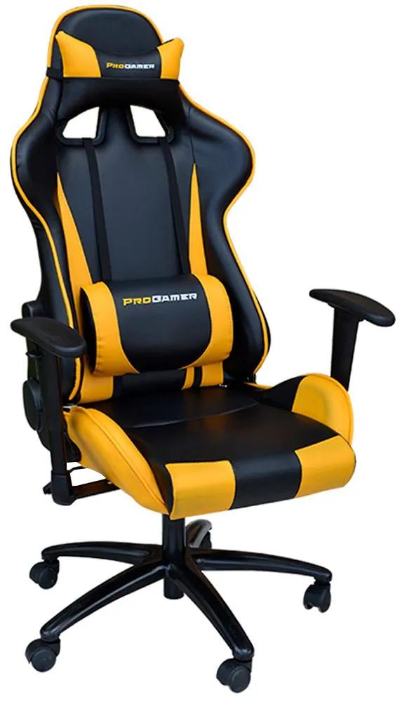 Cadeira Gamer Giratória Reclinável com Regulagem de Altura Ergonômica PRO-V Sport PU Sintético Preto/Amarelo G56 - Gran Belo