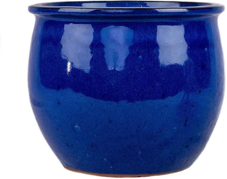 Cachepot Cerâmica Esmaltada Importado Bordas Azul D25cm x A23cm
