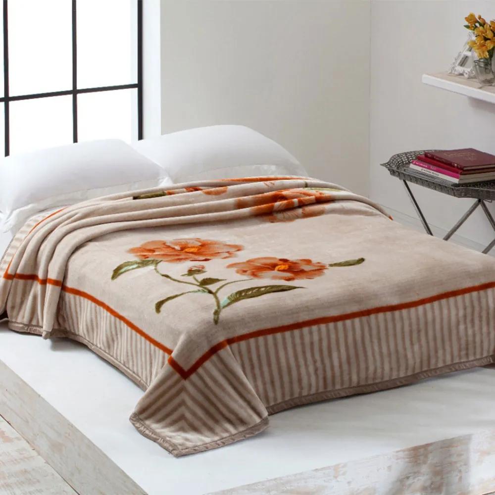 Cobertor Casal Home Design 2,20m x 1,80m 01 Peça - Bege / Floral