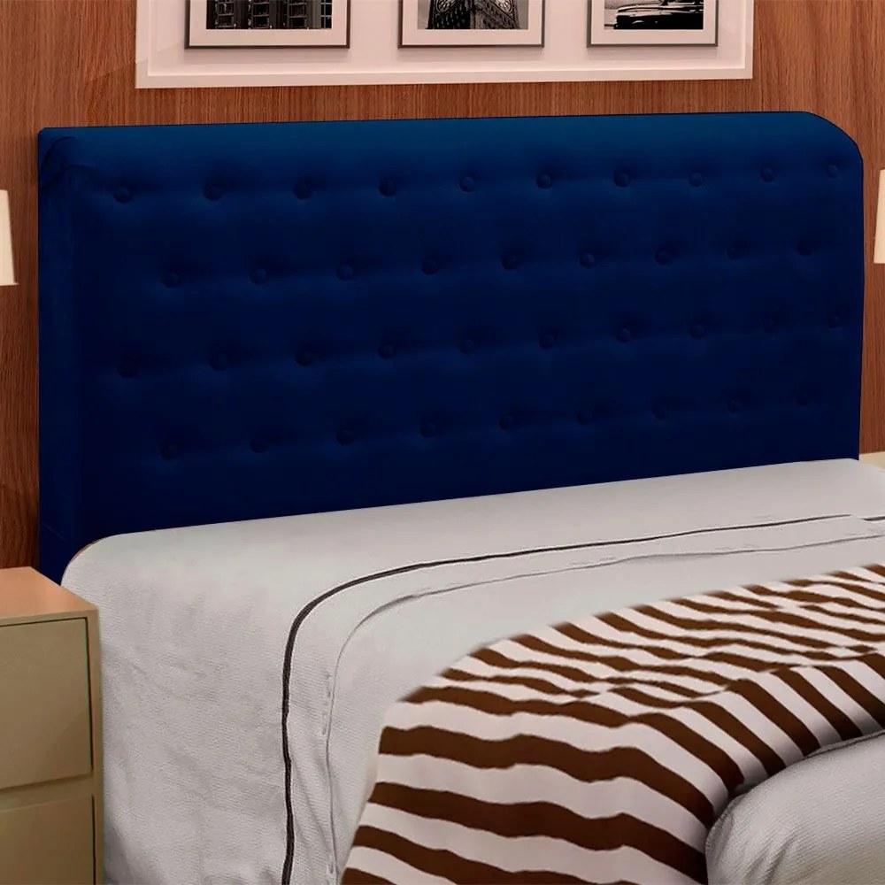 Cabeceira Giovana Cama Box King Casal 195 cm Suede Azul Marinho - D'Rossi