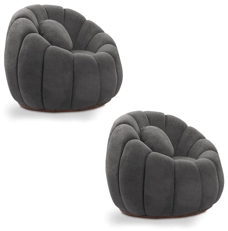 Kit 02 Poltronas Decorativa Orgânica para Sala Cloud Bouclê E03 - D'Rossi - Cinza escuro