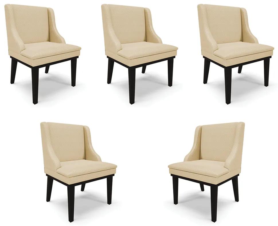 Kit 5 Cadeiras Decorativas Sala de Jantar Base Fixa de Madeira Firenze Veludo Luxo OffWhite/Preto G19 - Gran Belo